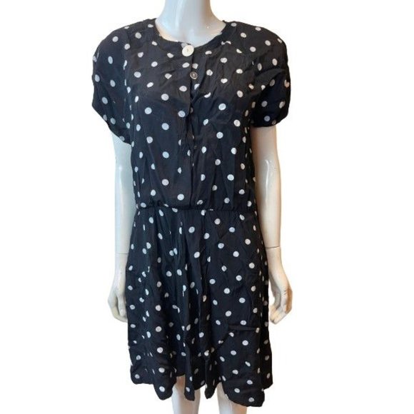 Jessica Howard Womens Dress Front Button Stretch Waist Polka Dots Black White 10 - Picture 1 of 6